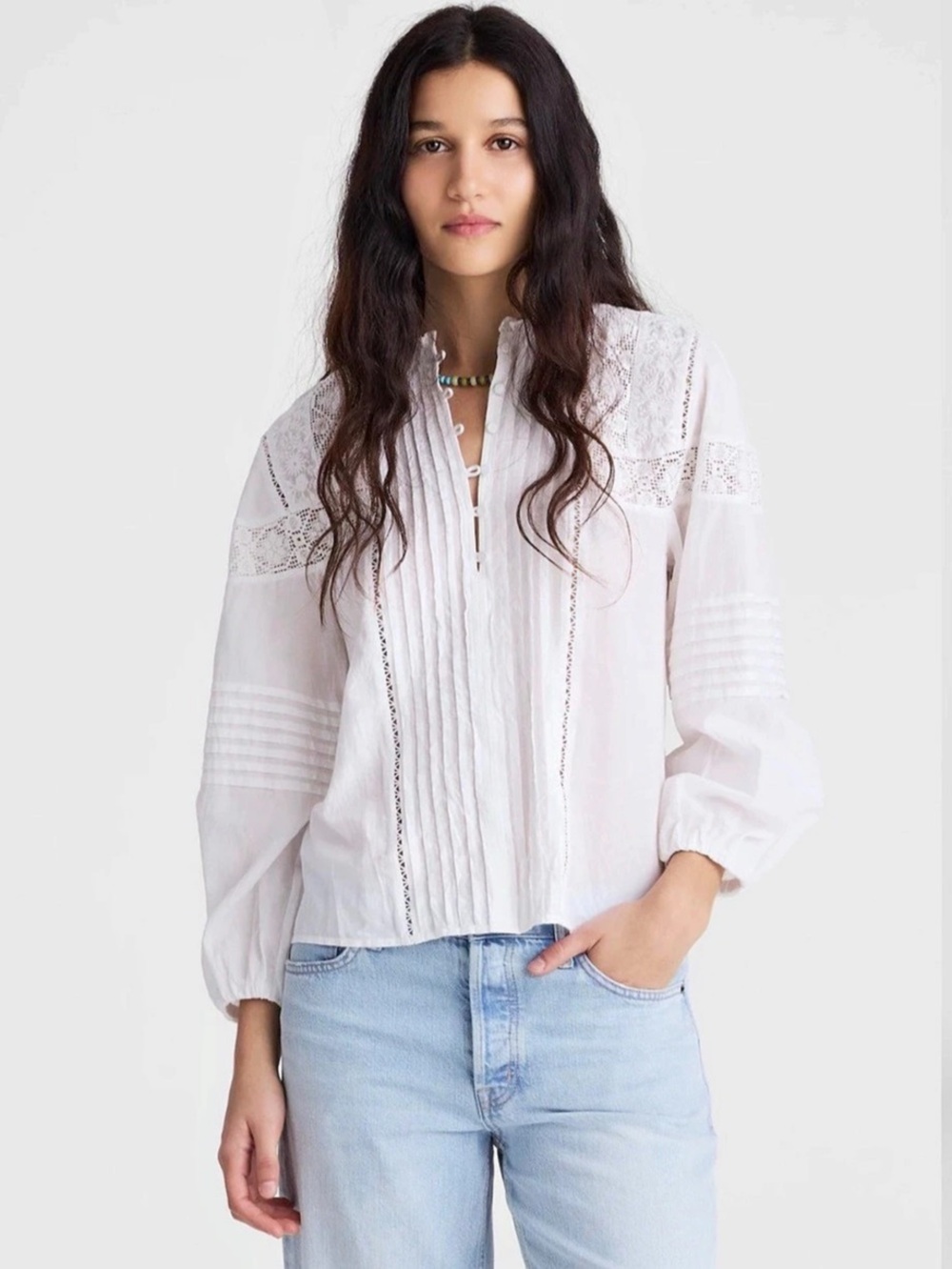 Madewell Ruffled High-Neck Pintuck White Blouse Sz XL NWT $138